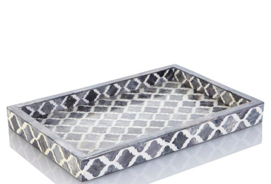 Handcrafted Resin & Bone Inlay Tray – Moroccan Pattern Decorative Serving Tray