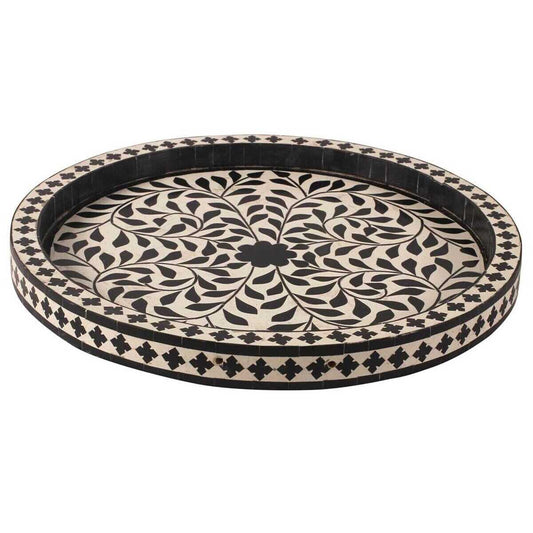 Handcrafted Floral Design Round Inlay Tray – Elegant Decorative Tray