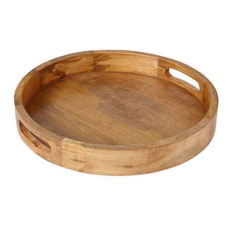 Round Mango Wood Serving Tray with Handles